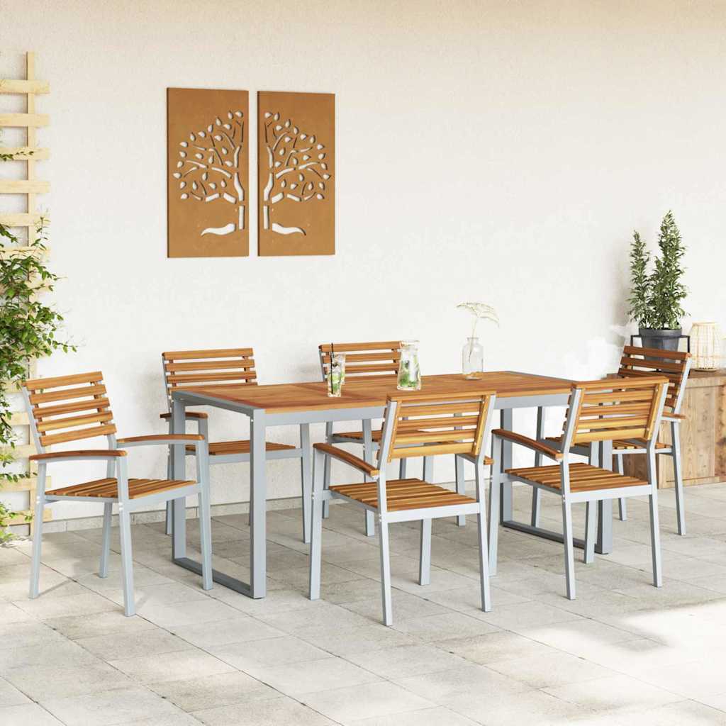 Garden Dining Set 7 pcs Grey and brown Solid acacia wood