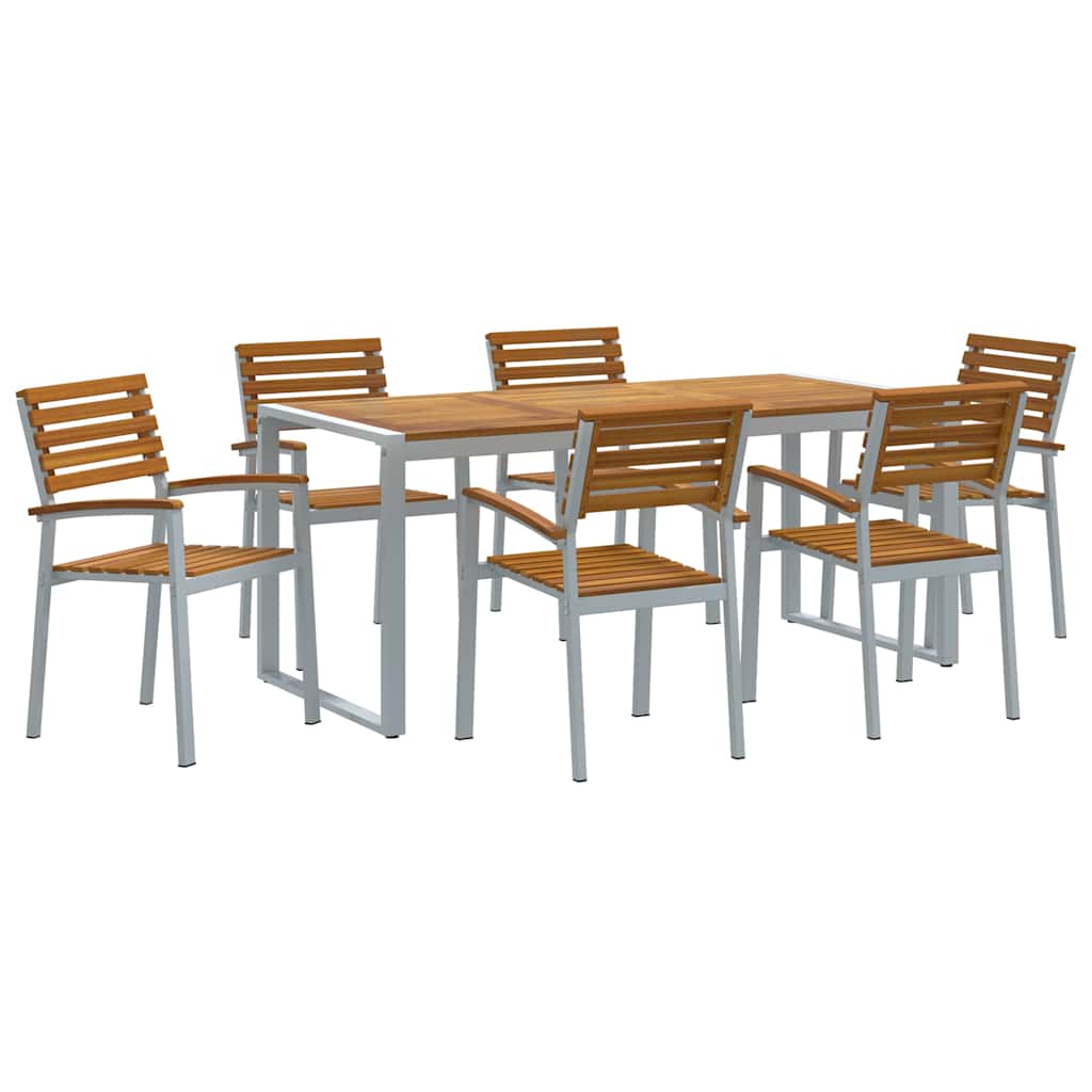 Garden Dining Set 7 pcs Grey and brown Solid acacia wood
