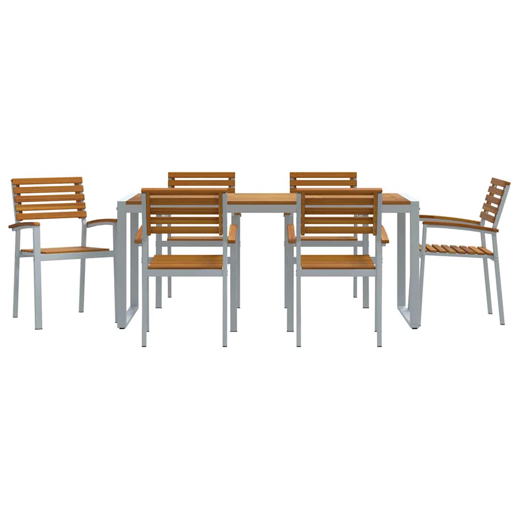 Garden Dining Set 7 pcs Grey and brown Solid acacia wood