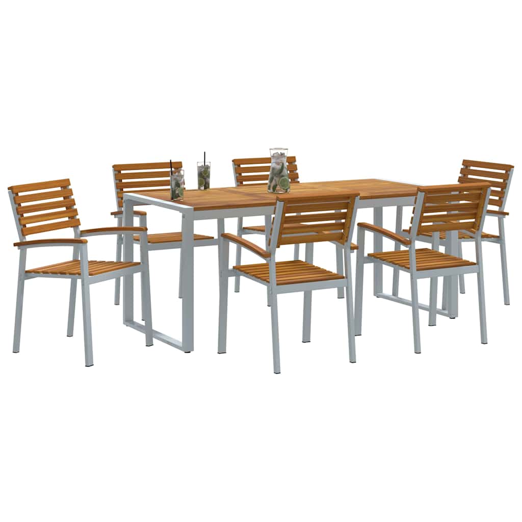 Garden Dining Set 7 pcs Grey and brown Solid acacia wood