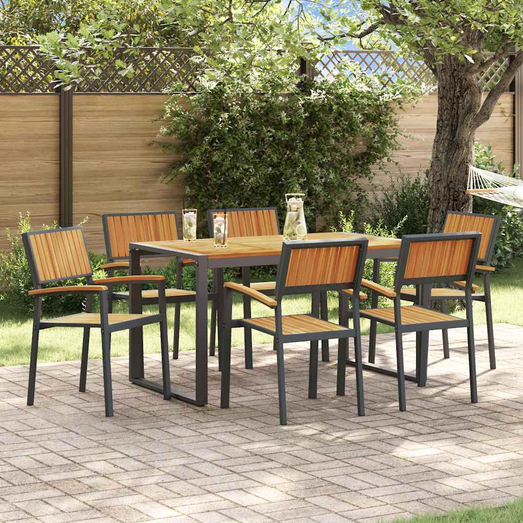 Garden Dining Set 7 pcs Black and brown 140 x 80 x 75 cm