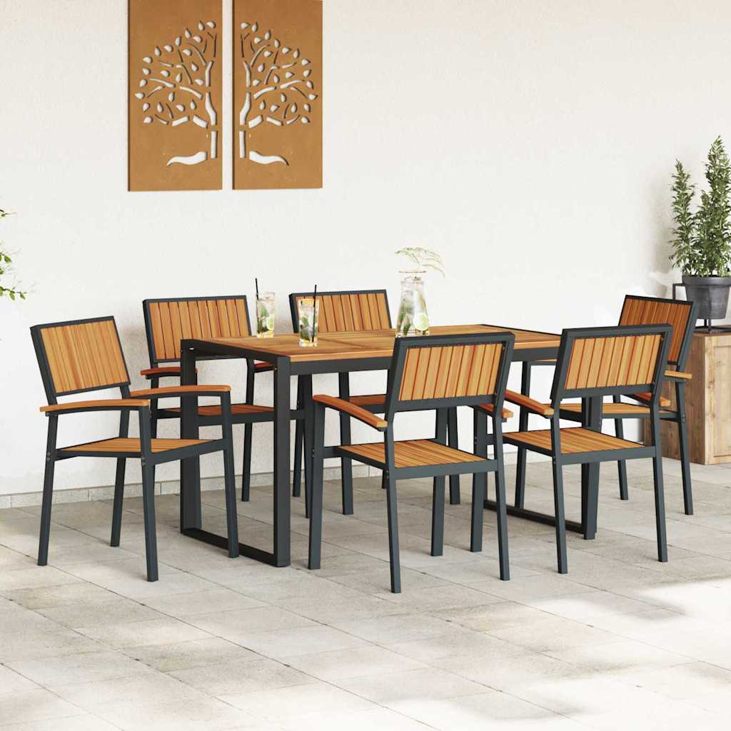 Garden Dining Set 7 pcs Black and brown 140 x 80 x 75 cm