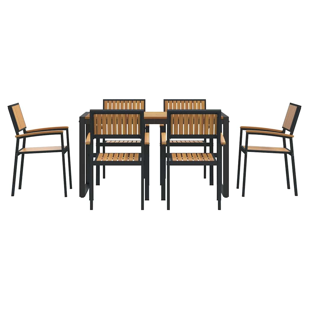 Garden Dining Set 7 pcs Black and brown 140 x 80 x 75 cm