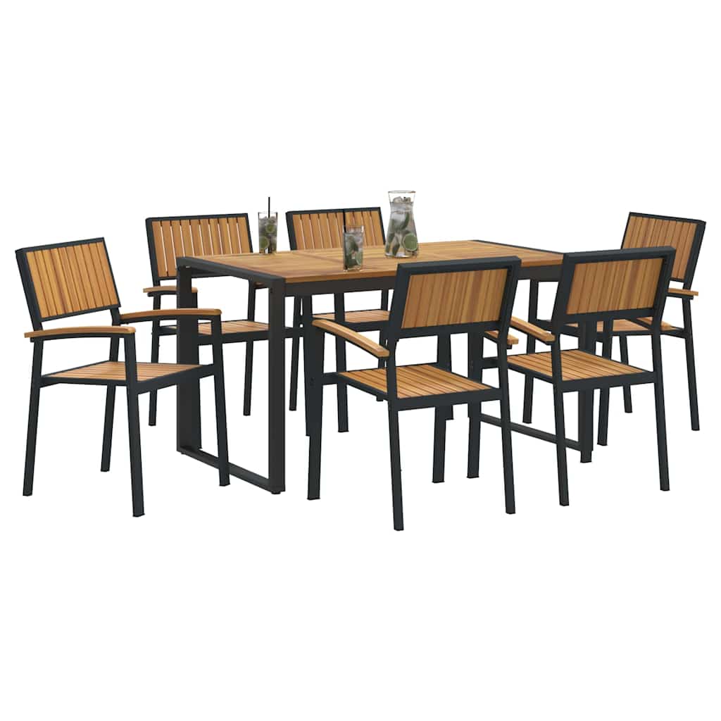 Garden Dining Set 7 pcs Black and brown 140 x 80 x 75 cm