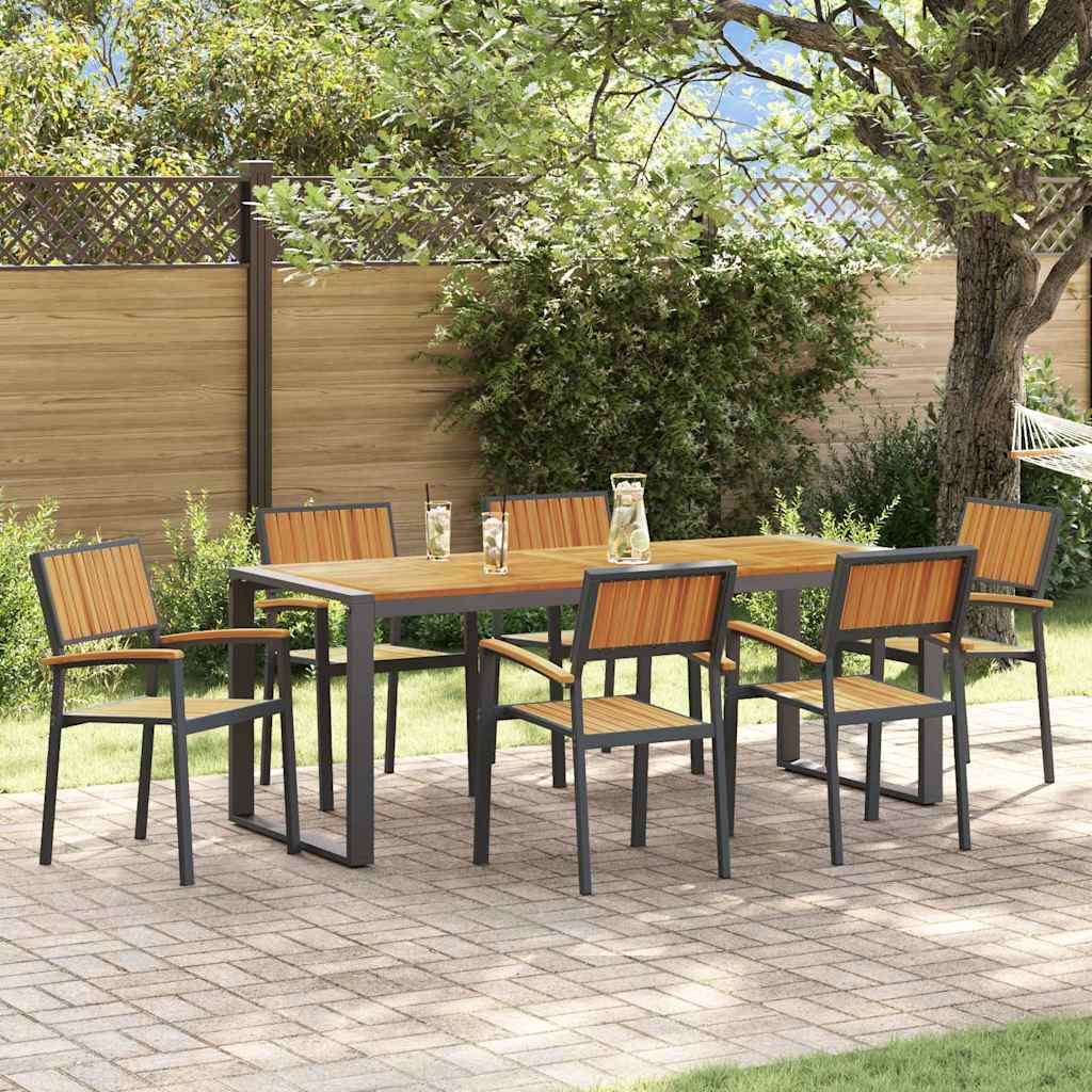 Garden Dining Set 7 pcs Black Solid Acacia Wood