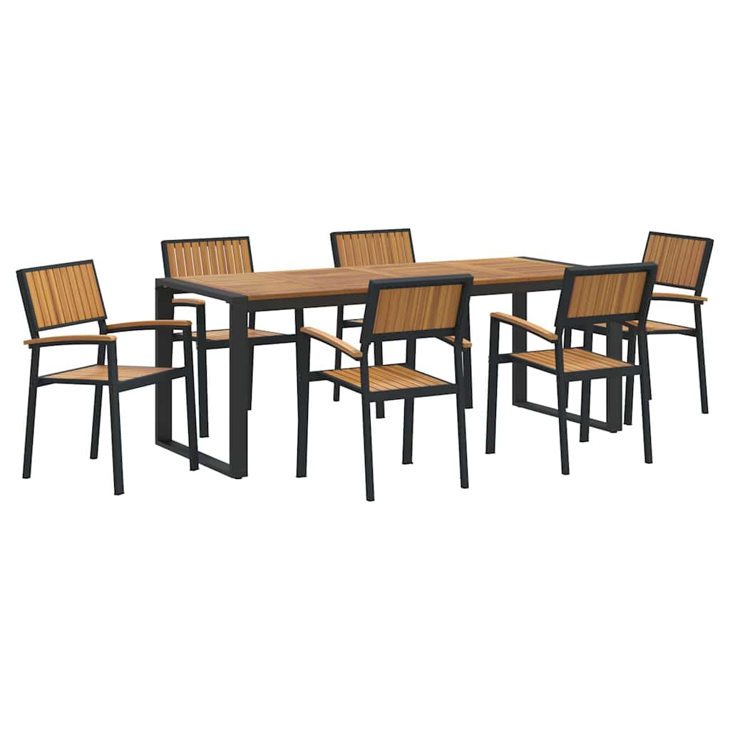 Garden Dining Set 7 pcs Black and brown 200 x 90 x 75 cm