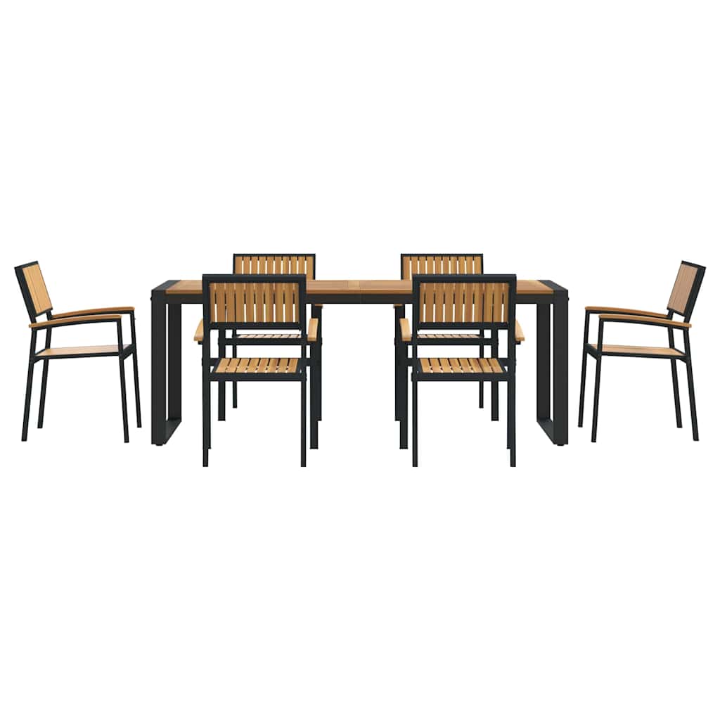Garden Dining Set 7 pcs Black Solid Acacia Wood