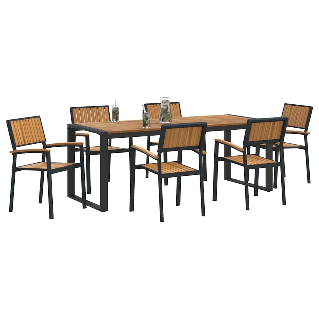 Garden Dining Set 7 pcs Black Solid Acacia Wood