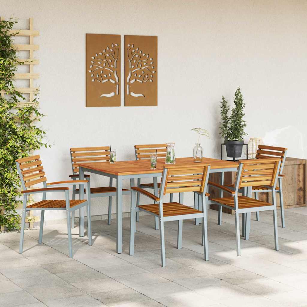 Garden Dining Set 7 pcs Grey Solid Acacia Wood