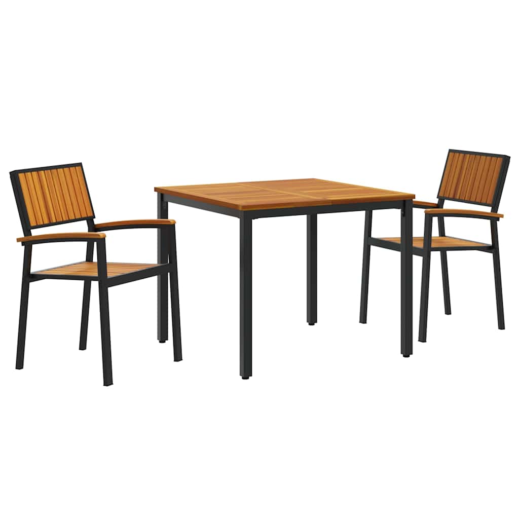 Garden Dining Set 3 pcs Black Solid Acacia Wood