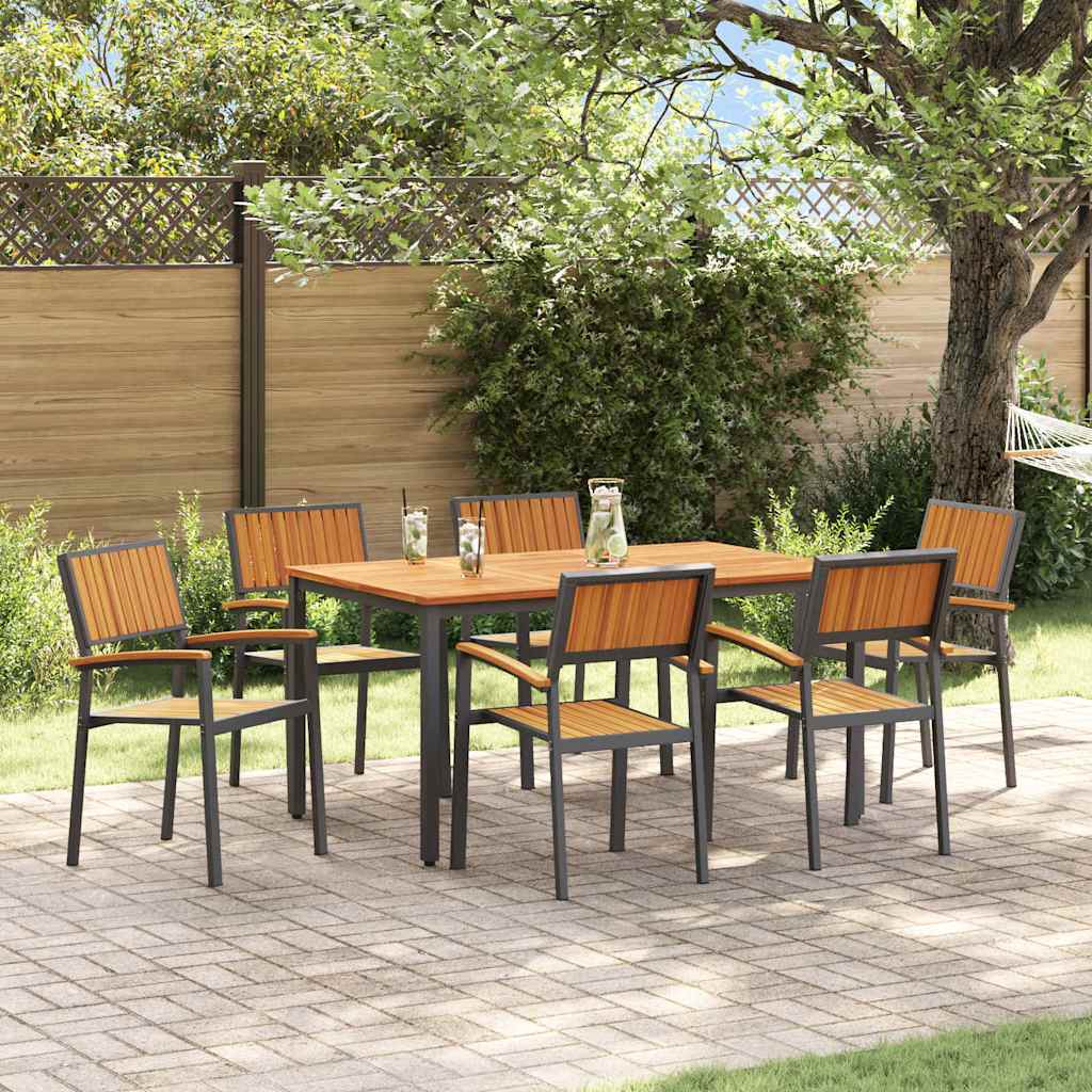 Garden Dining Set 7 pcs Black and brown 150 x 90 x 75 cm