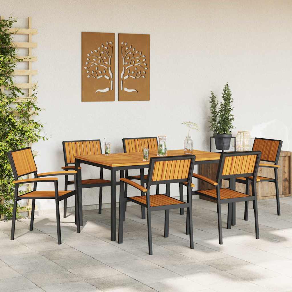Garden Dining Set 7 pcs Black and brown 150 x 90 x 75 cm