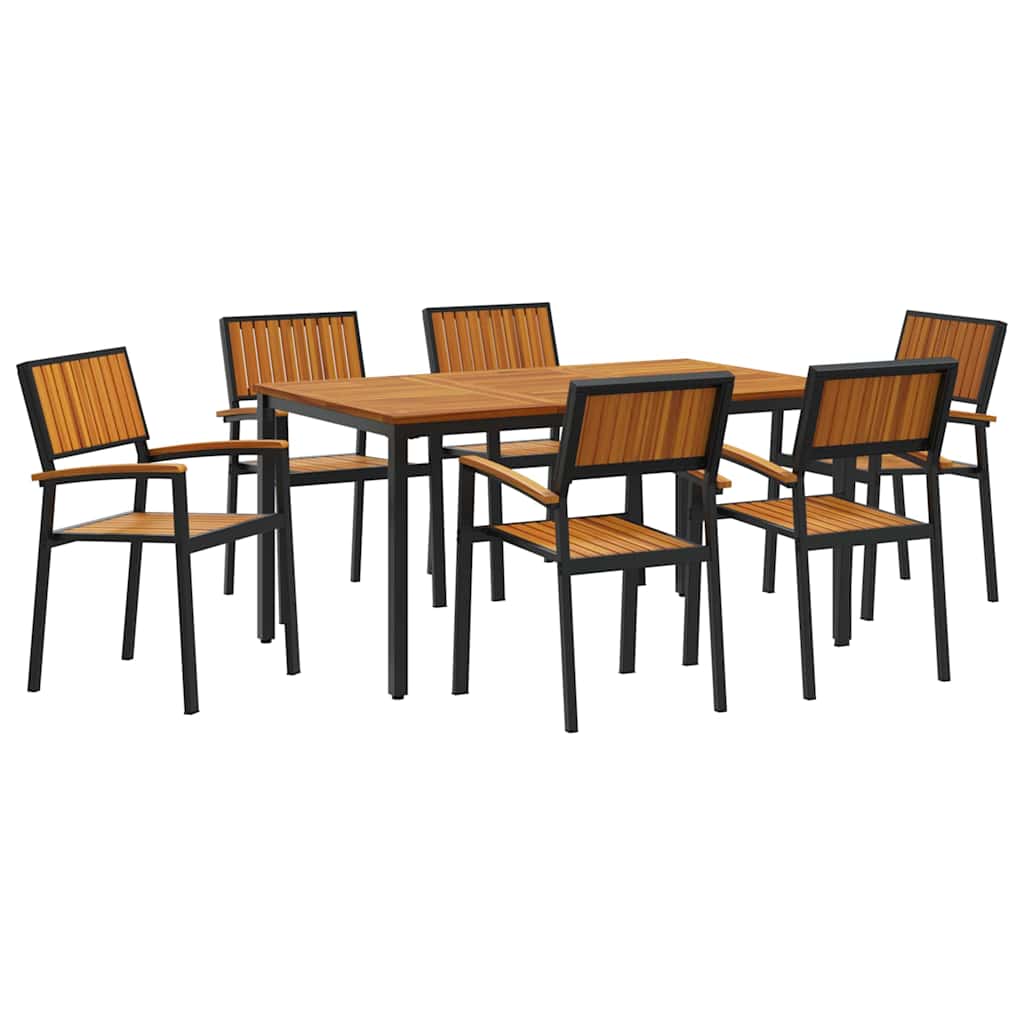 Garden Dining Set 7 pcs Black and brown 150 x 90 x 75 cm
