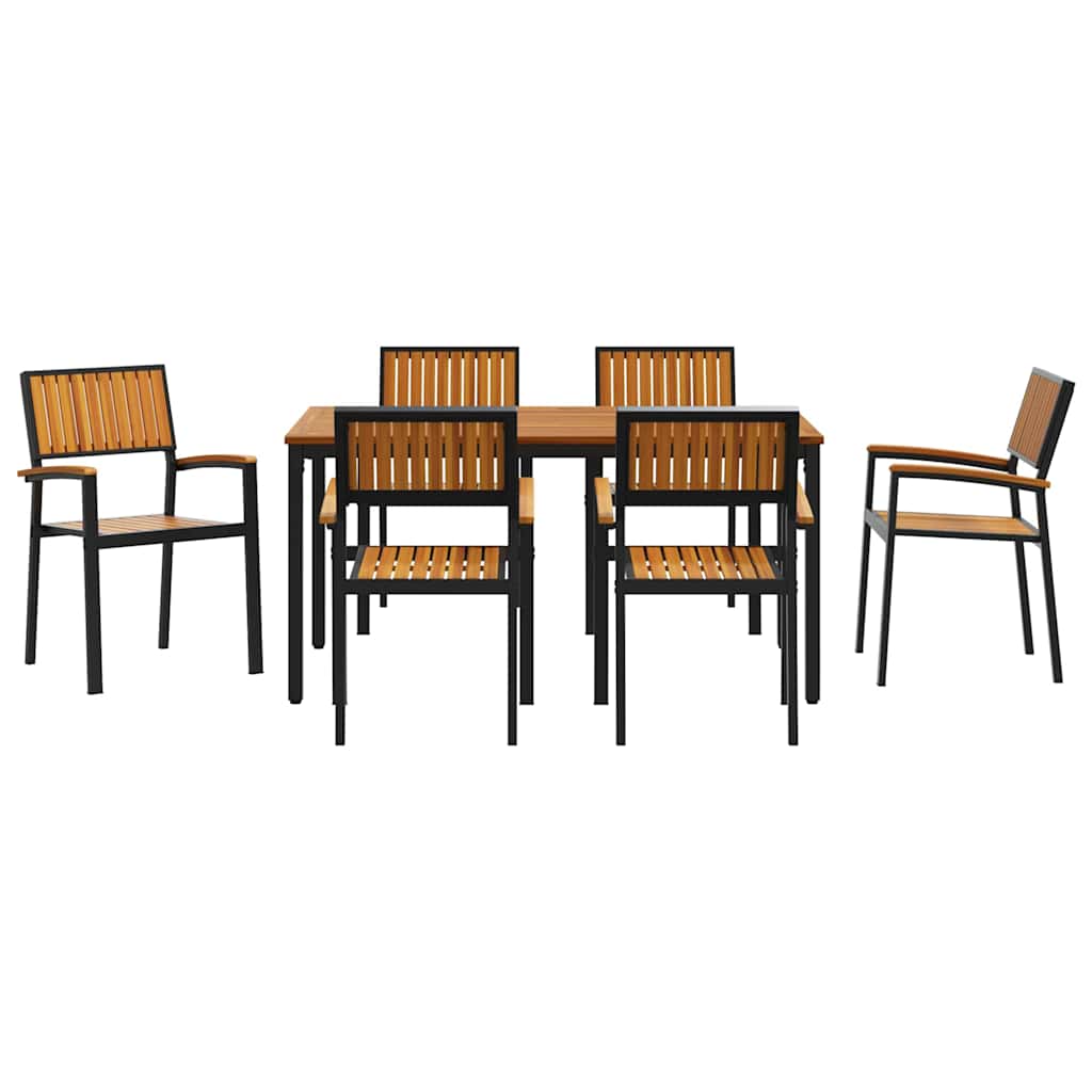 Garden Dining Set 7 pcs Black and brown 150 x 90 x 75 cm