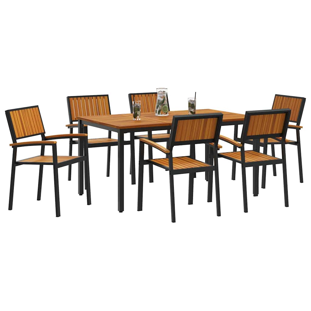 Garden Dining Set 7 pcs Black and brown 150 x 90 x 75 cm