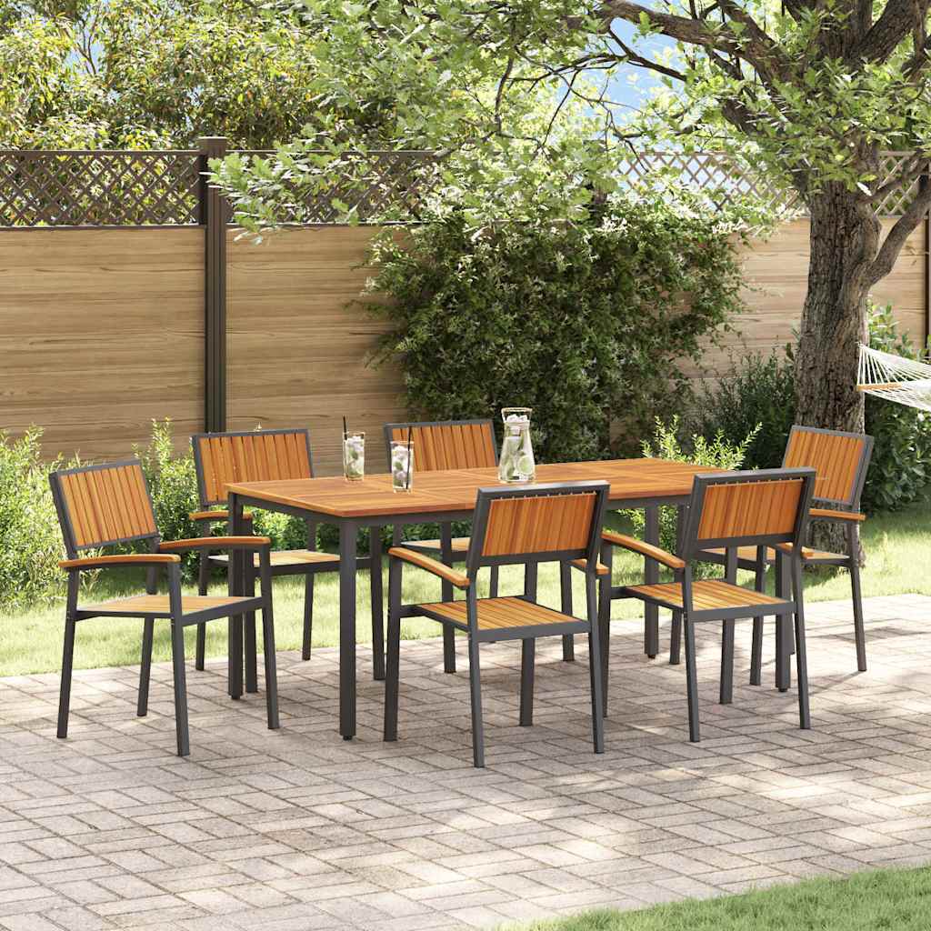 Garden Dining Set 7 pcs Black and brown 180 x 90 x 75 cm