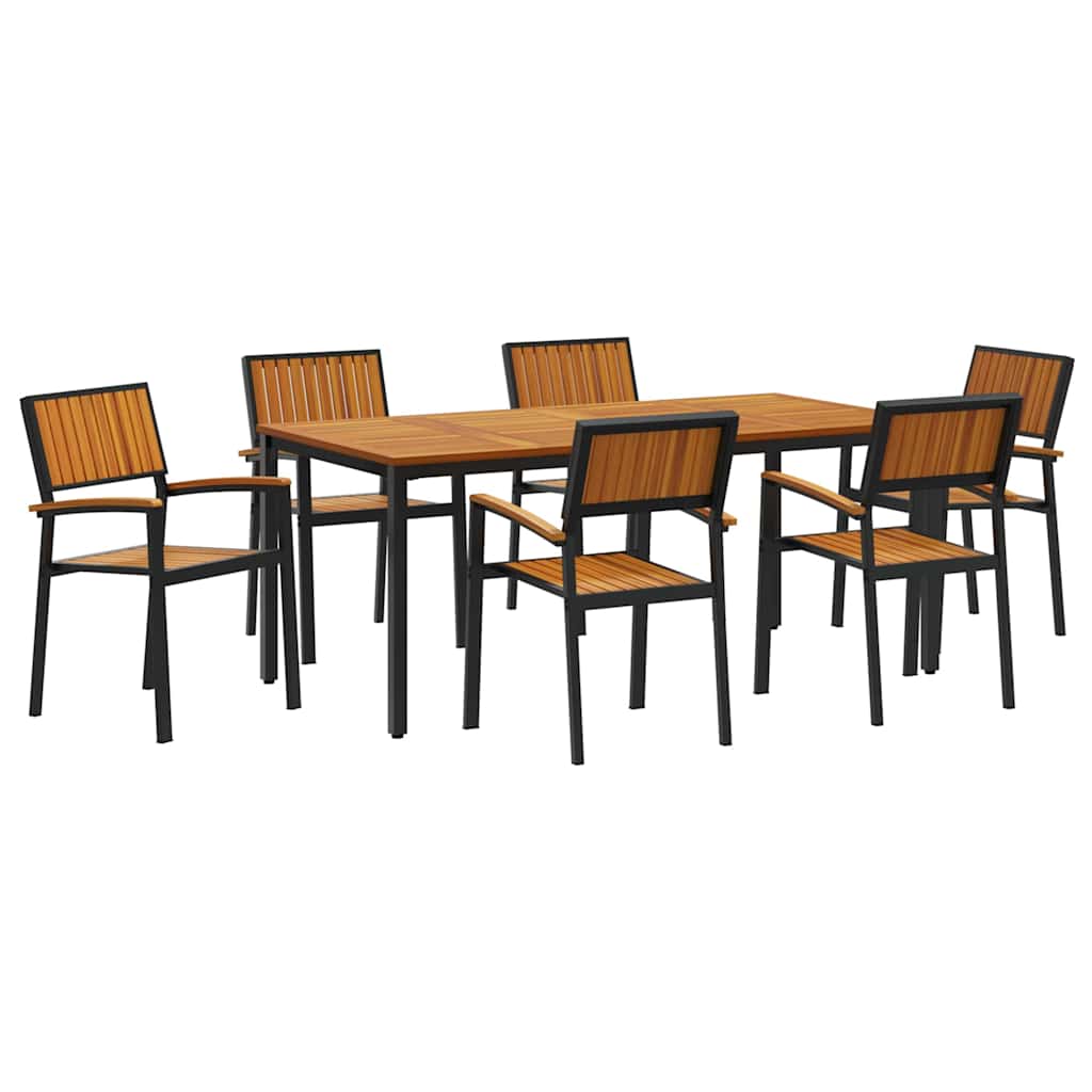Garden Dining Set 7 pcs Black and brown 180 x 90 x 75 cm