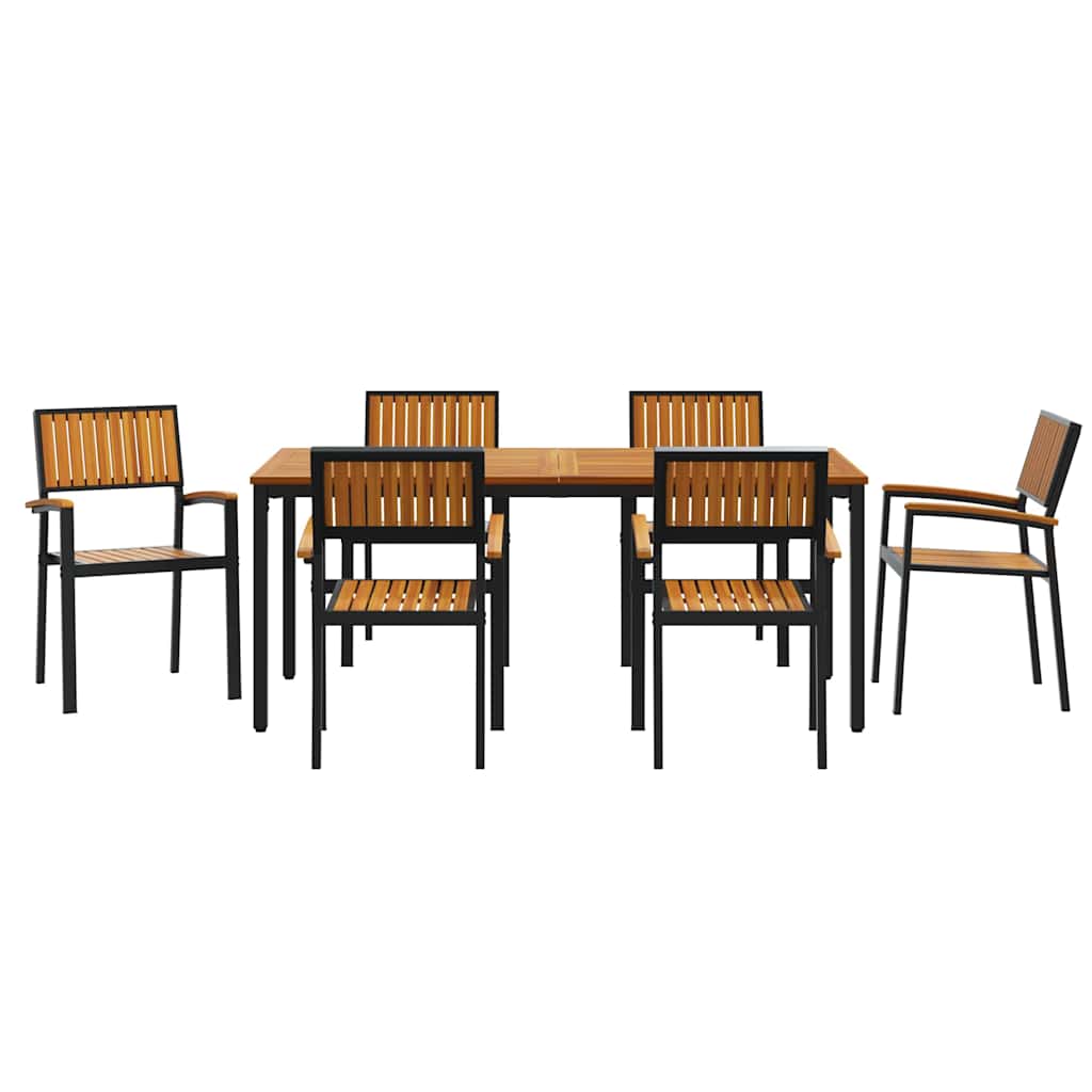 Garden Dining Set 7 pcs Black and brown 180 x 90 x 75 cm