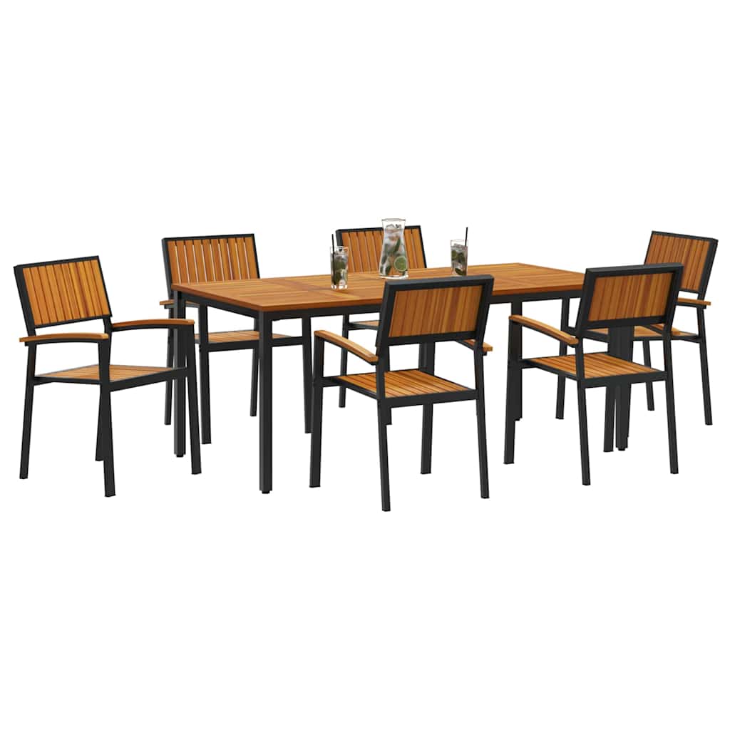 Garden Dining Set 7 pcs Black and brown 180 x 90 x 75 cm
