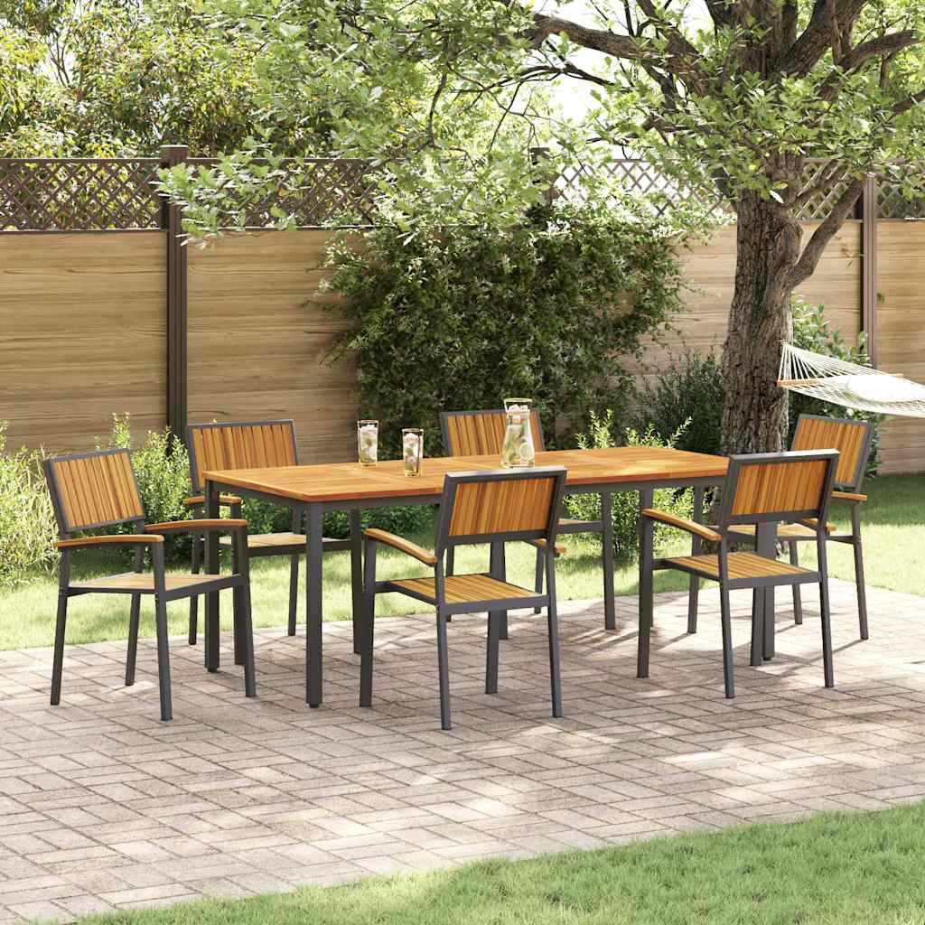 Garden Dining Set 7 pcs Black and brown 200 x 90 x 75 cm