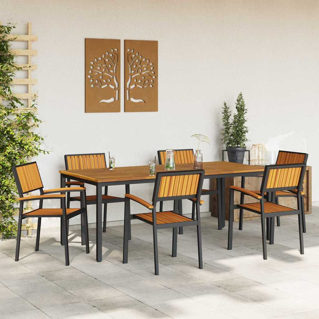 Garden Dining Set 7 pcs Black and brown 200 x 90 x 75 cm