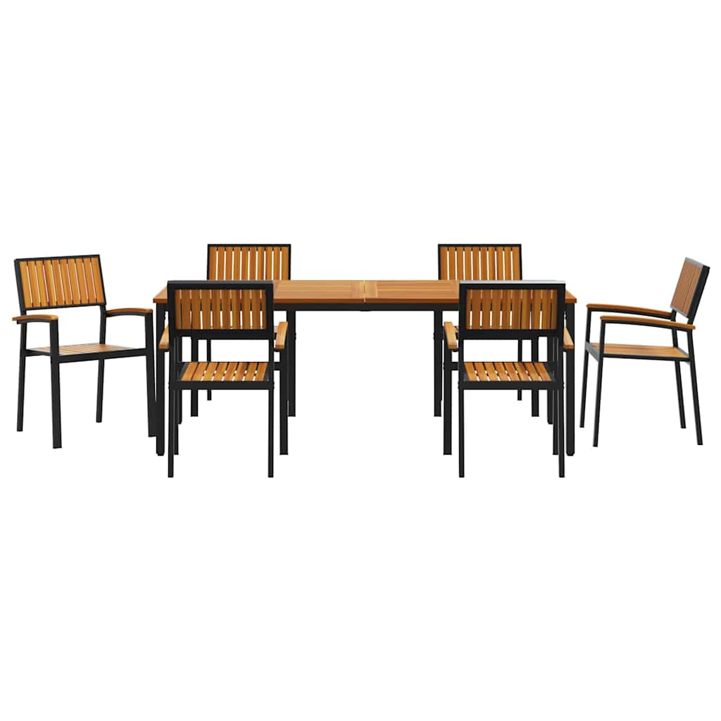 Garden Dining Set 7 pcs Black and brown 200 x 90 x 75 cm