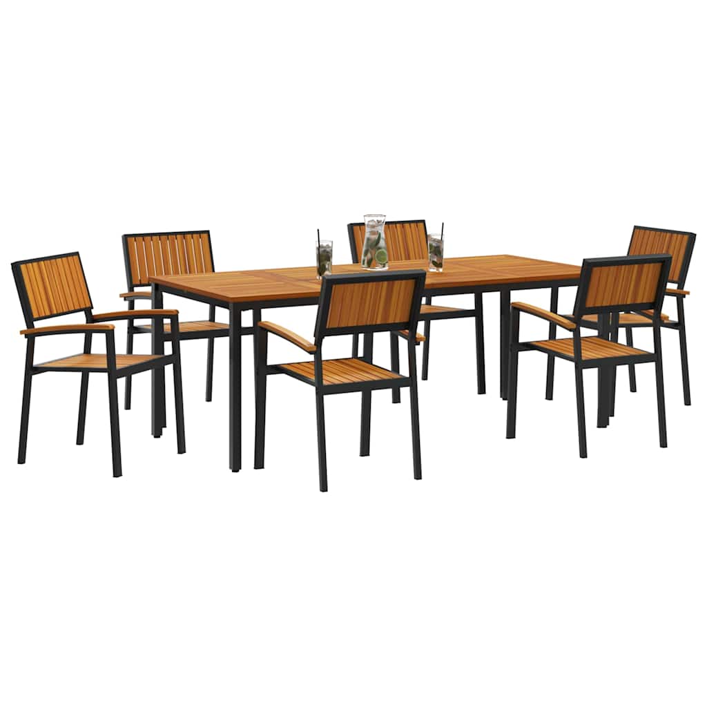 Garden Dining Set 7 pcs Black and brown 200 x 90 x 75 cm
