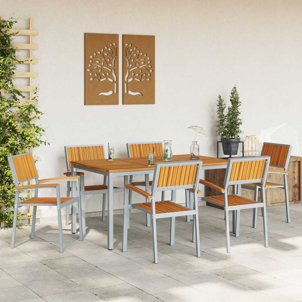 Garden Dining Set 7 pcs Grey Solid Acacia Wood