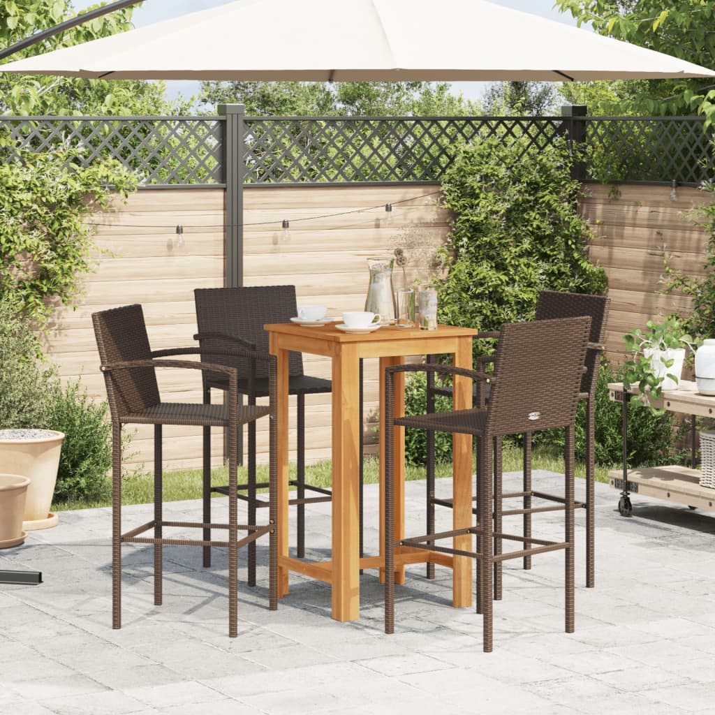 5 Piece Garden Bar Set Brown Solid Wood Acacia and Poly Rattan