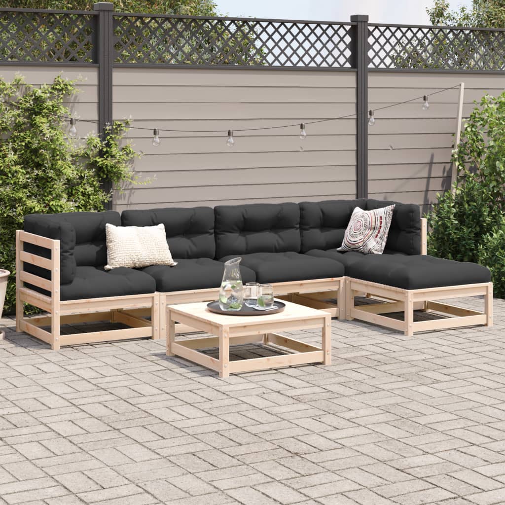 6 Piece Garden Sofa Set Solid Wood Pine