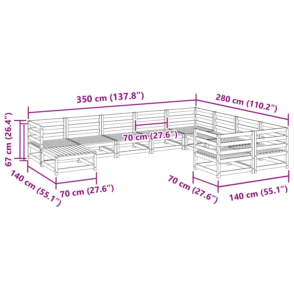 10 Piece Garden Sofa Set Wax Brown Solid Wood Pine