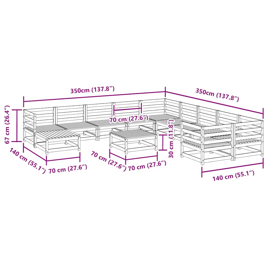 12 Piece Garden Sofa Set Solid Wood Pine