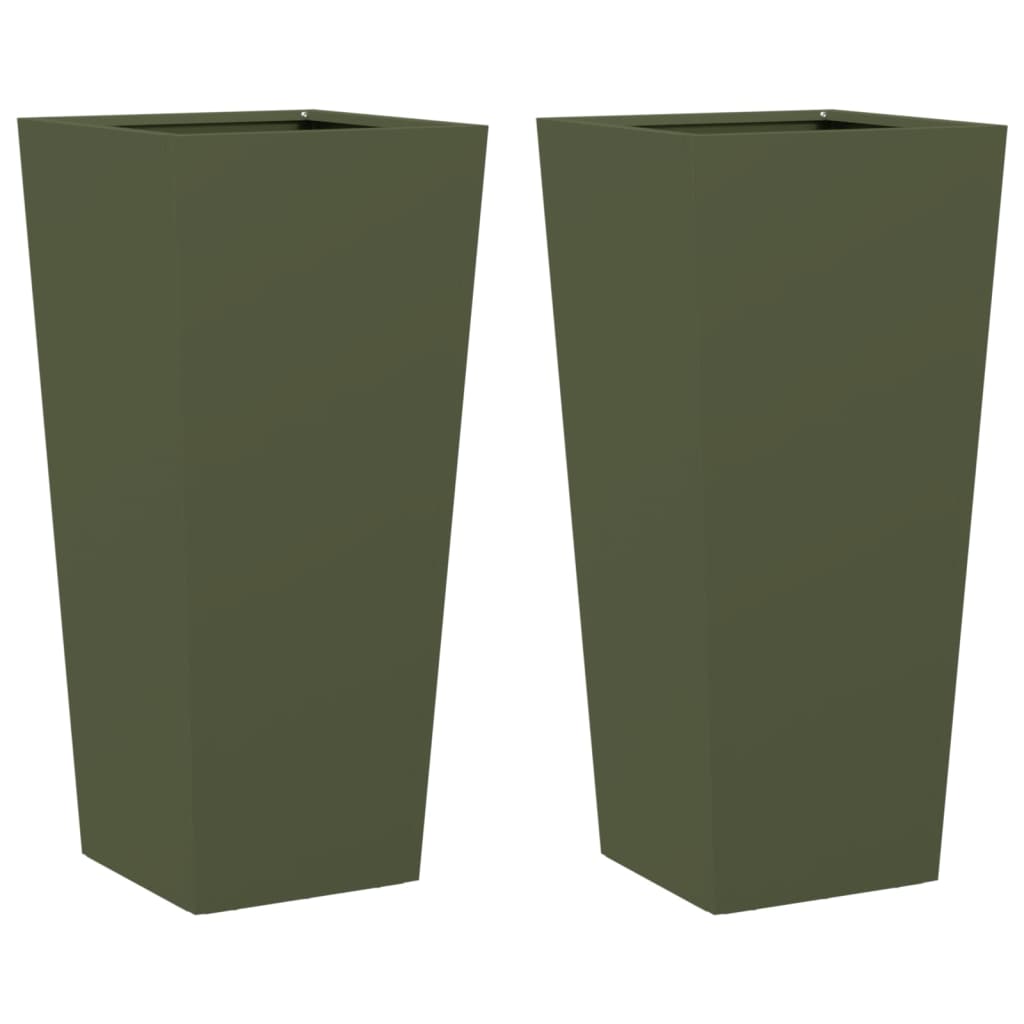 Garden Planters Olive Green 2 pcs 35x35x75 cm Steel