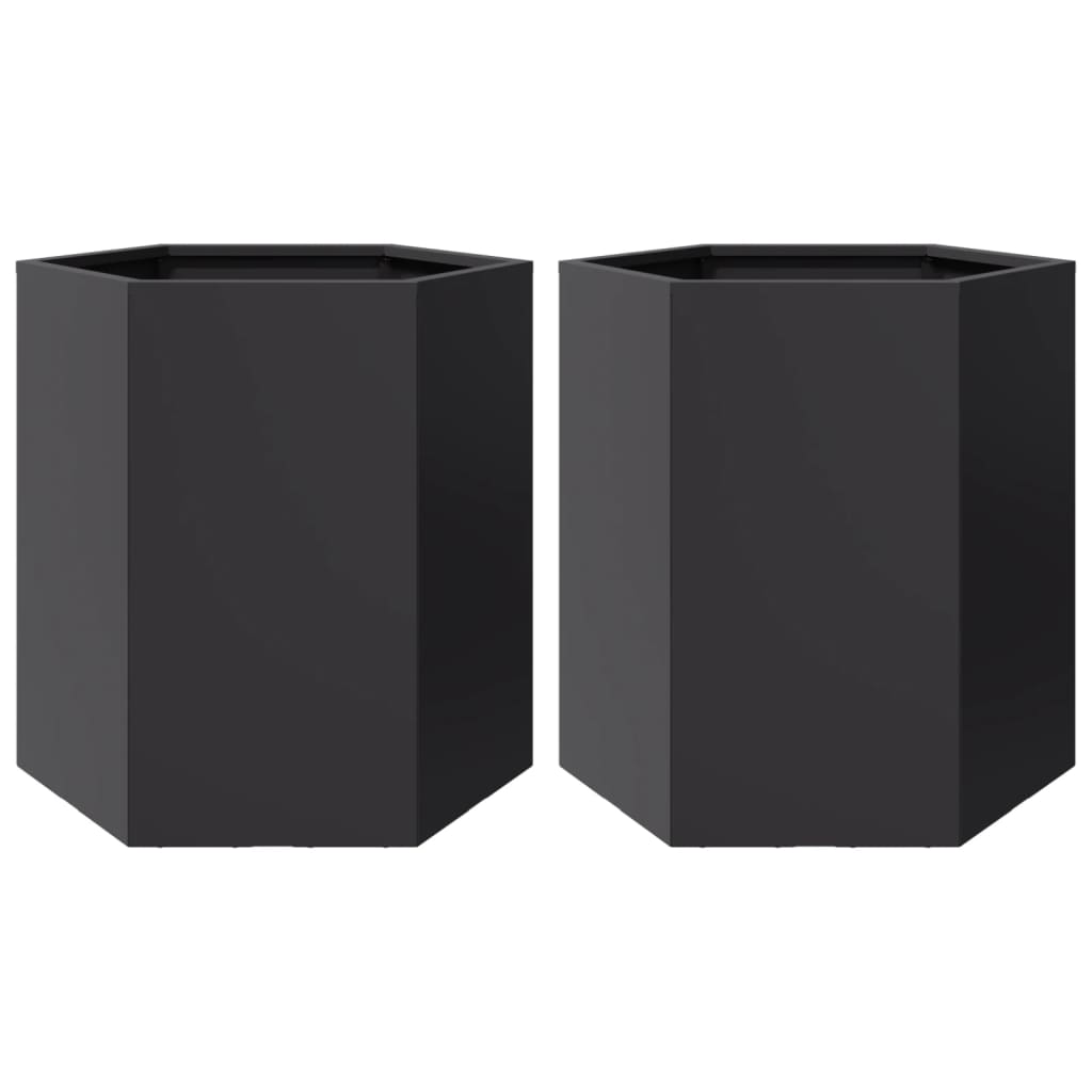 Garden Planter 2 pcs Black Hexagon 46x40x45 cm Steel