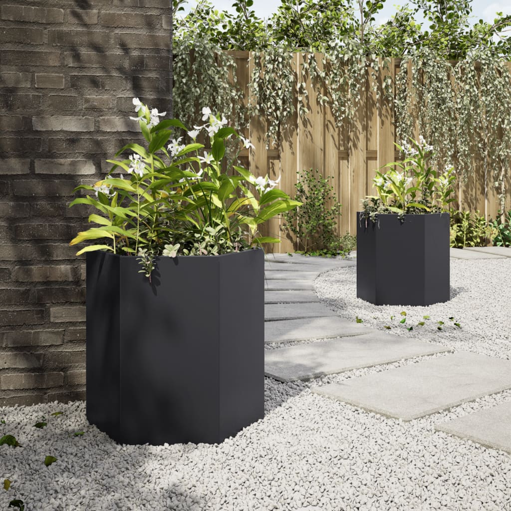 Garden Planter 2 pcs Black Hexagon 46x40x45 cm Steel