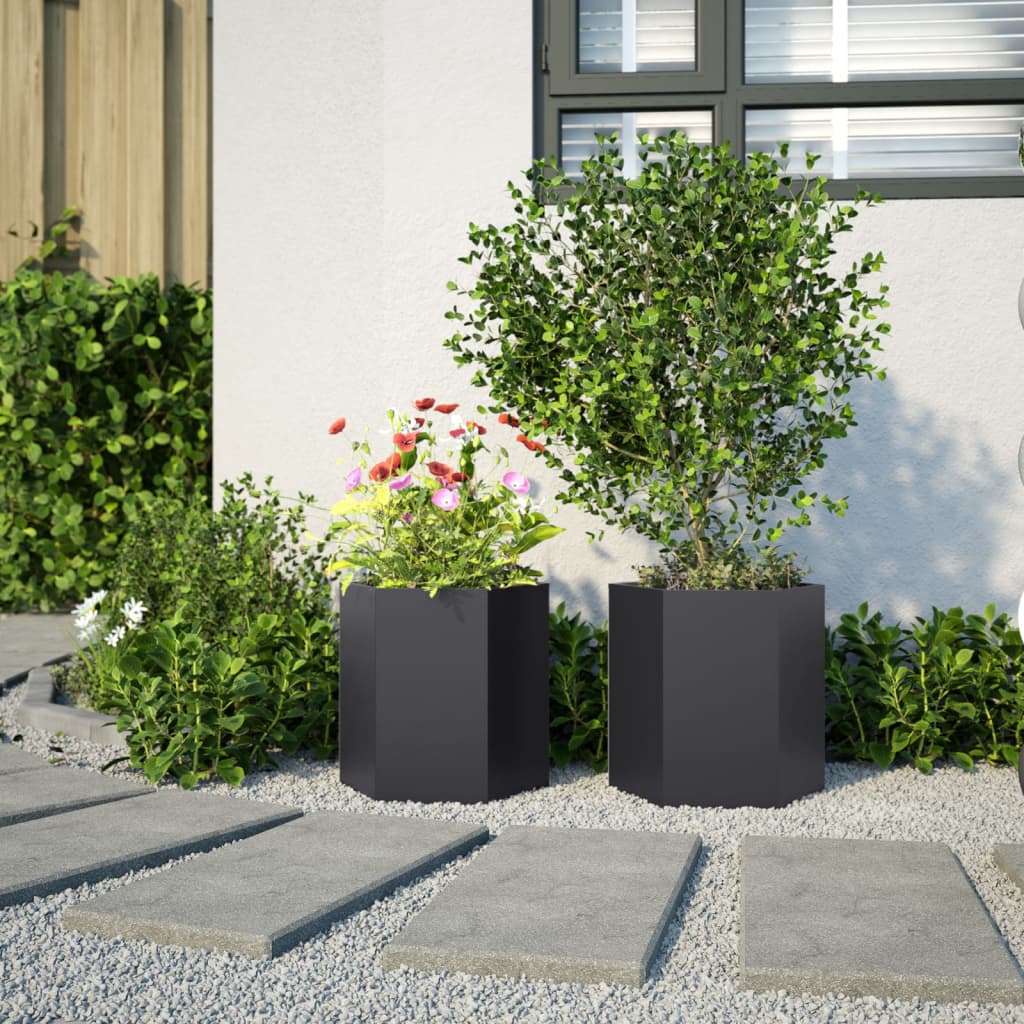 Garden Planter 2 pcs Black Hexagon 46x40x45 cm Steel