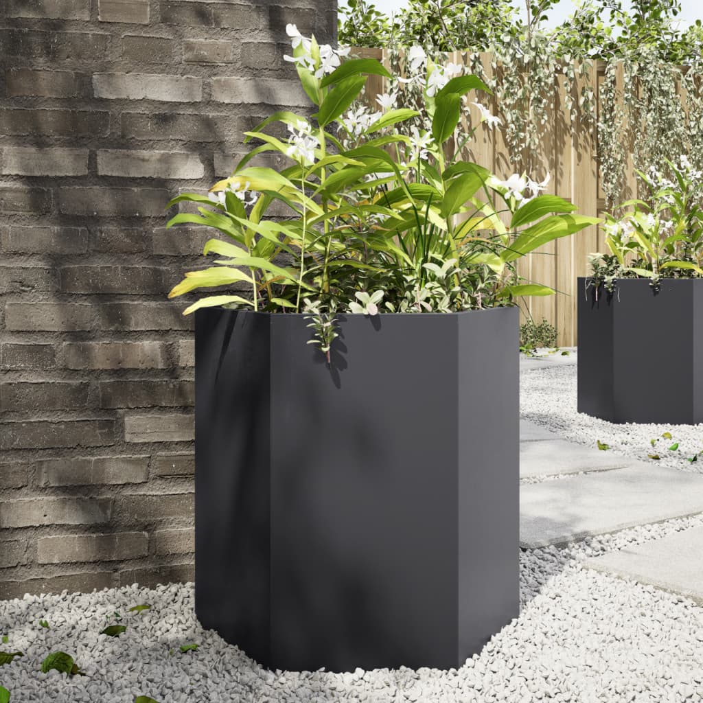 Garden Planter 2 pcs Black Hexagon 46x40x45 cm Steel