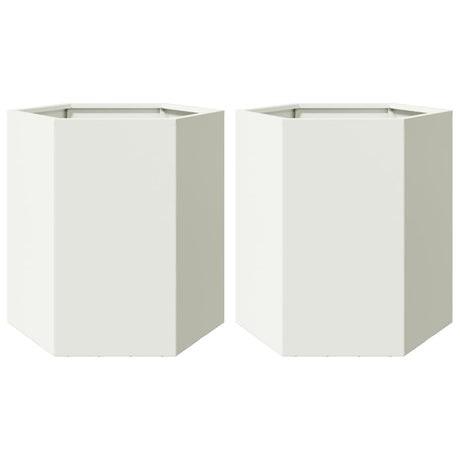 Garden Planter 2 pcs White Hexagon 46x40x45 cm Steel