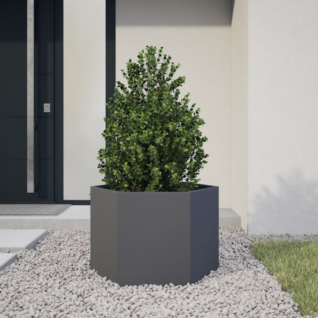Garden Planter Anthracite Hexagon 69x60x45 cm Steel