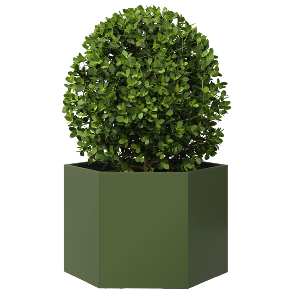 Garden Planter Olive Green Hexagon 69x60x45 cm Steel