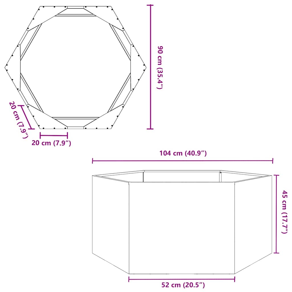 Garden Planter Hexagon 104x90x45 cm Stainless Steel