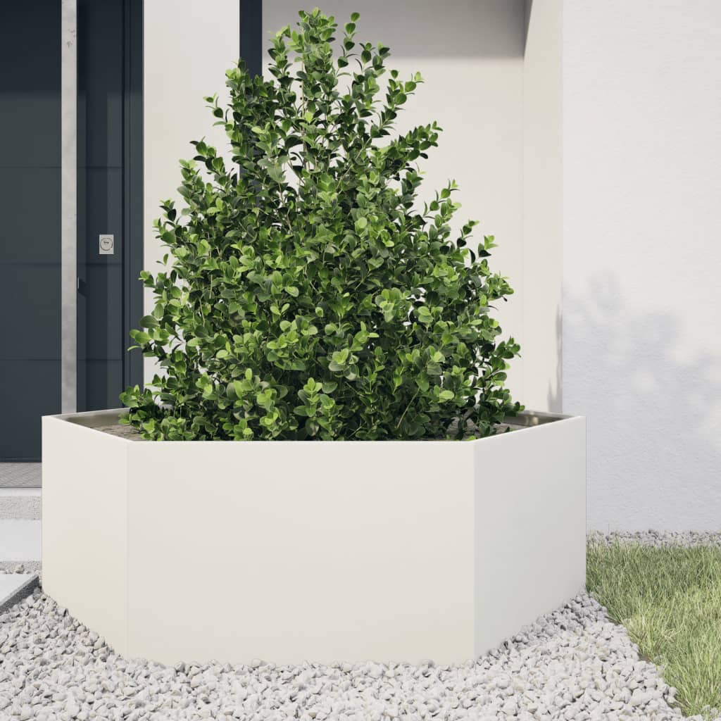 Garden Planter White Hexagon 138x120x45 cm Steel