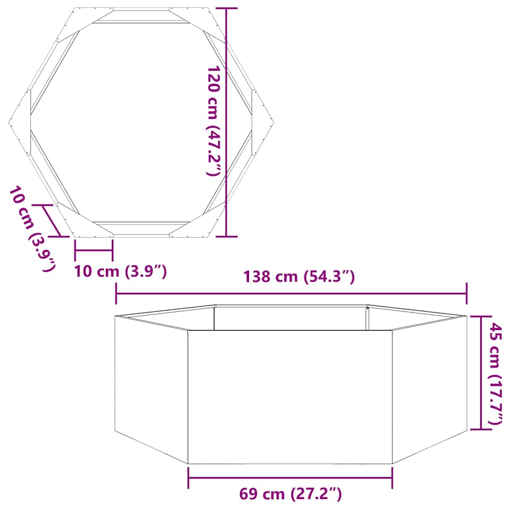Garden Planter Hexagon 138x120x45 cm Stainless Steel