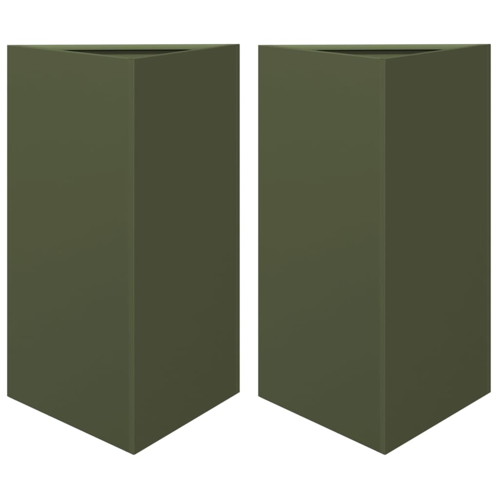 Garden Planters 2 pcs Olive Green Triangular 50x43x75 cm Steel