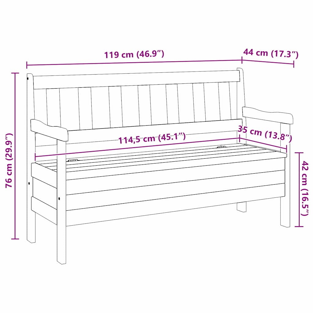 Outdoor Bench Brown 119 x 76 x 44cm Solid pine wood
