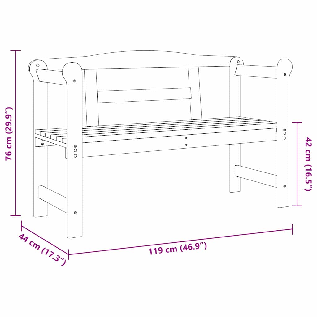 Outdoor Bench Brown 119 x 76 x 44cm Solid pine wood