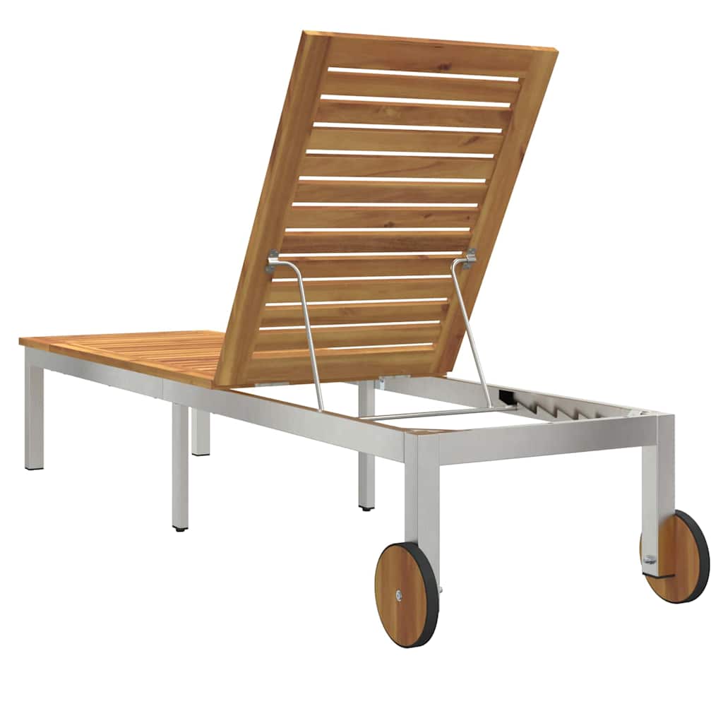 Sun Lounger Oil Natural 205 x 53 x 100 cm Solid Acacia Wood