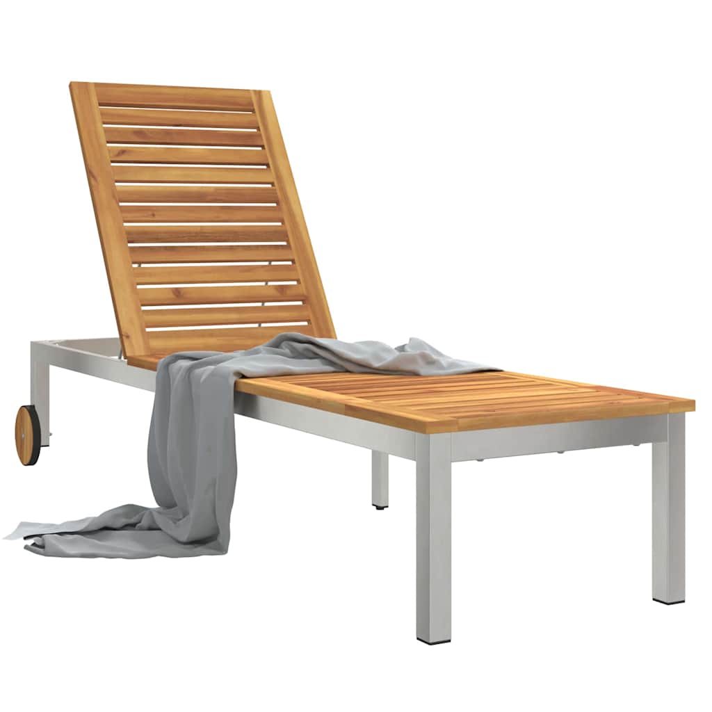 Sun Lounger Oil Natural 205 x 53 x 100 cm Solid Acacia Wood