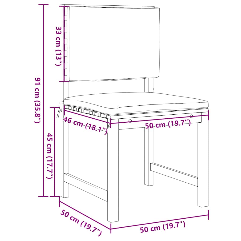 Armless Garden Chair 2 pcs Brown Solid Acacia wood