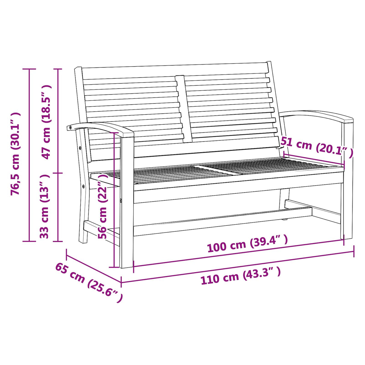 Bench Brown 110 x 65 x 76.5 cm Solid Teak Wood